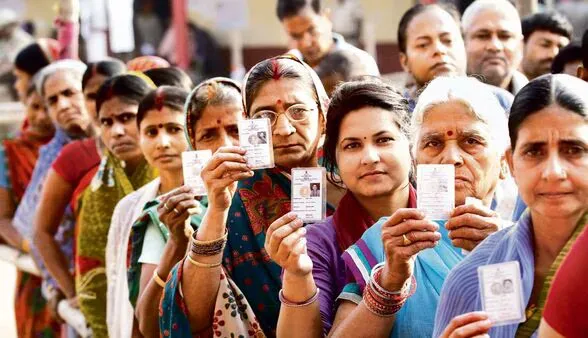 People waiting to vote in queue election queue